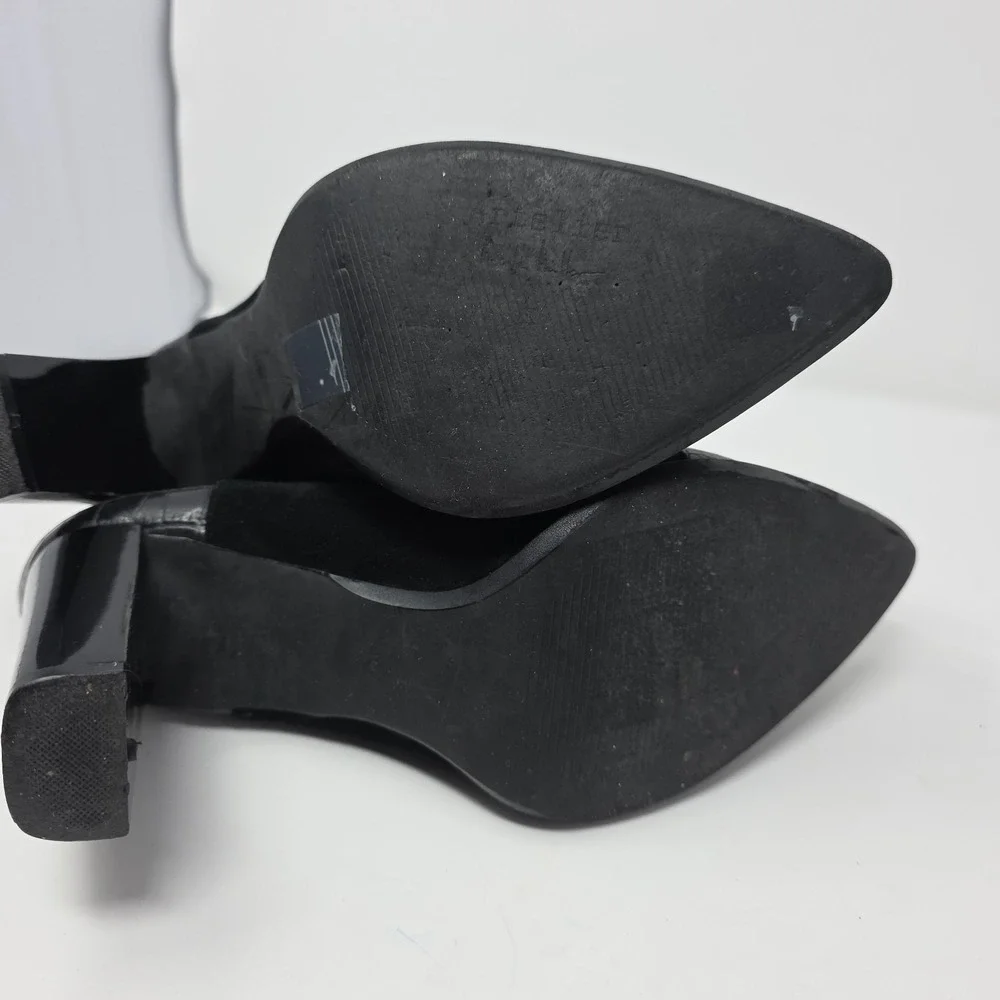 Azaleia Black Suede Ankle Boots Croc Embossed Toe Block Heel Womens‎ 10M
